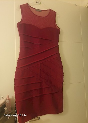 Kırmızı Pilili Midi Abiye Elbise - Görsel 3