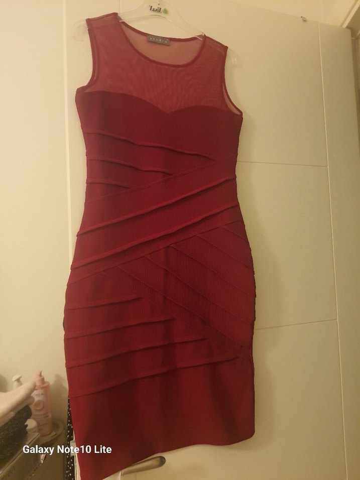 Kırmızı Pilili Midi Abiye Elbise - Görsel 3