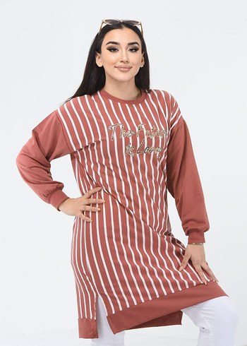 Uzun Kollu Çizgili Salaş Tunik