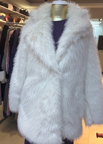 Beyaz Suni Kürk Midi Ceket - Görsel 2