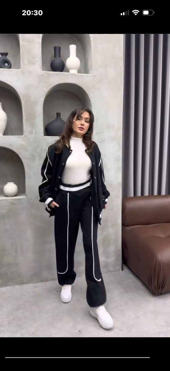 Siyah Kemerli Uzun Kollu Kadın Eşofman Takımı - Görsel 2