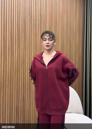 Bordo Kadın Uzun Salaş Eşofman Takımı - Görsel 2