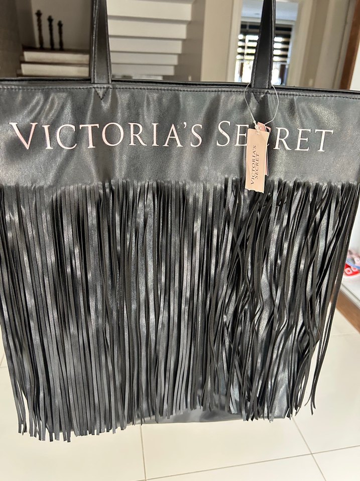 Victoria's Secret Siyah Deri Püsküllü Çanta - Görsel 5