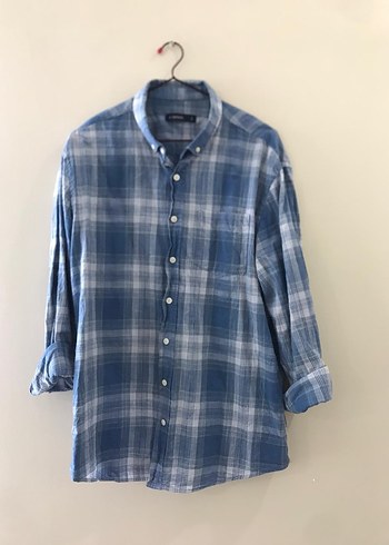 Düğmeli Mavi Denim Erkek Gömlek