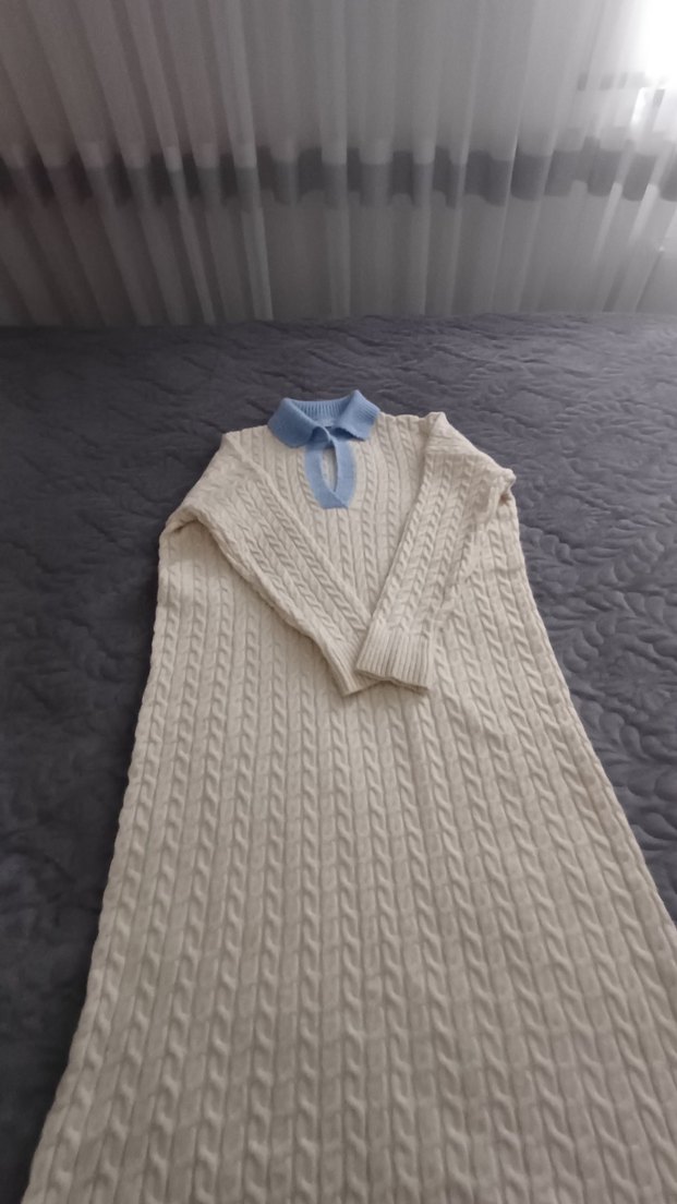 Uzun Kollu Beyaz Triko Kadın Elbise - Görsel 4