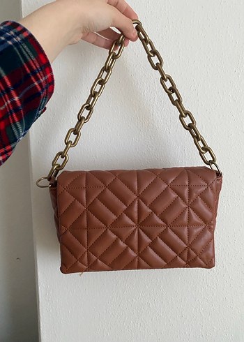 Zincir Detaylı Kahverengi Deri Kadın Çanta - Görsel 3