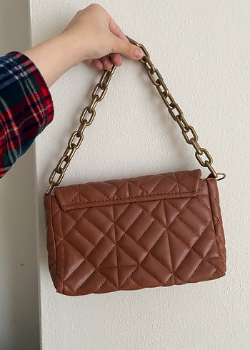 Zincir Detaylı Kahverengi Deri Kadın Çanta - Görsel 2