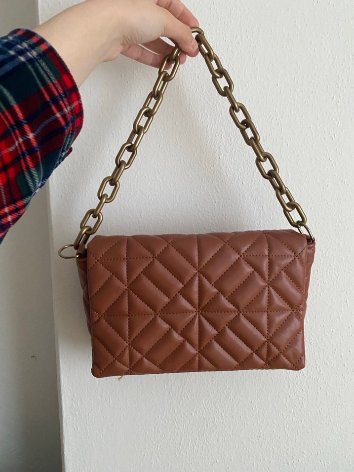 Zincir Detaylı Kahverengi Deri Kadın Çanta - Görsel 3