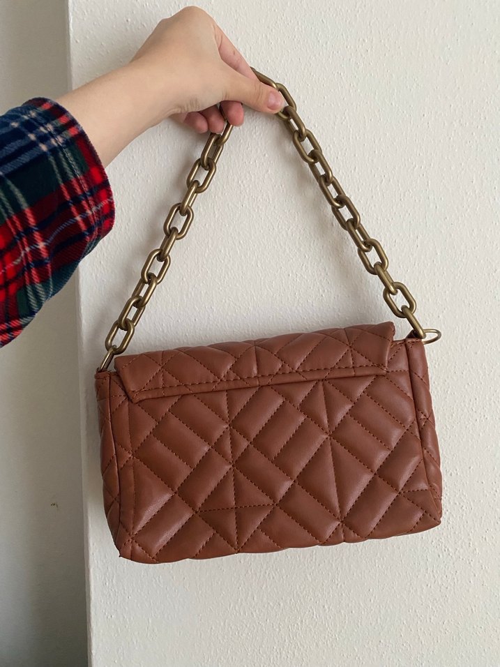 Zincir Detaylı Kahverengi Deri Kadın Çanta - Görsel 2