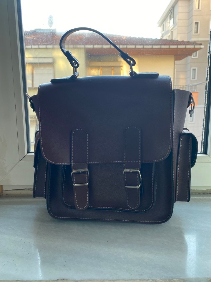 Bordo  Deri Tokalı Kadın Çanta - Görsel 3