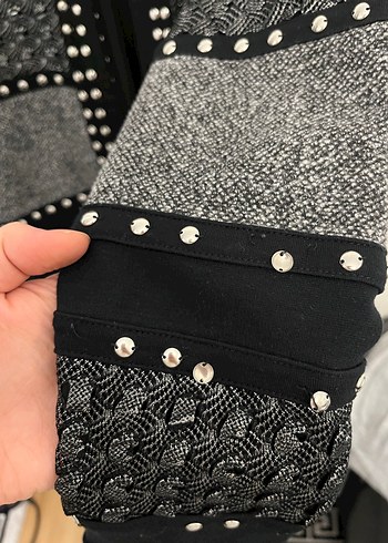 Düğmeli Siyah Örgü Kadın Ceket - Görsel 5