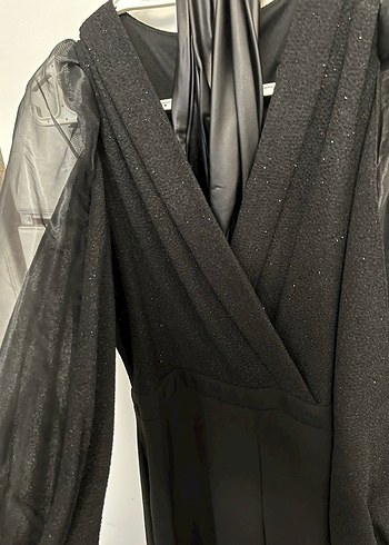 Siyah Uzun Kollu Drapeli Kadın Tulum - Görsel 4