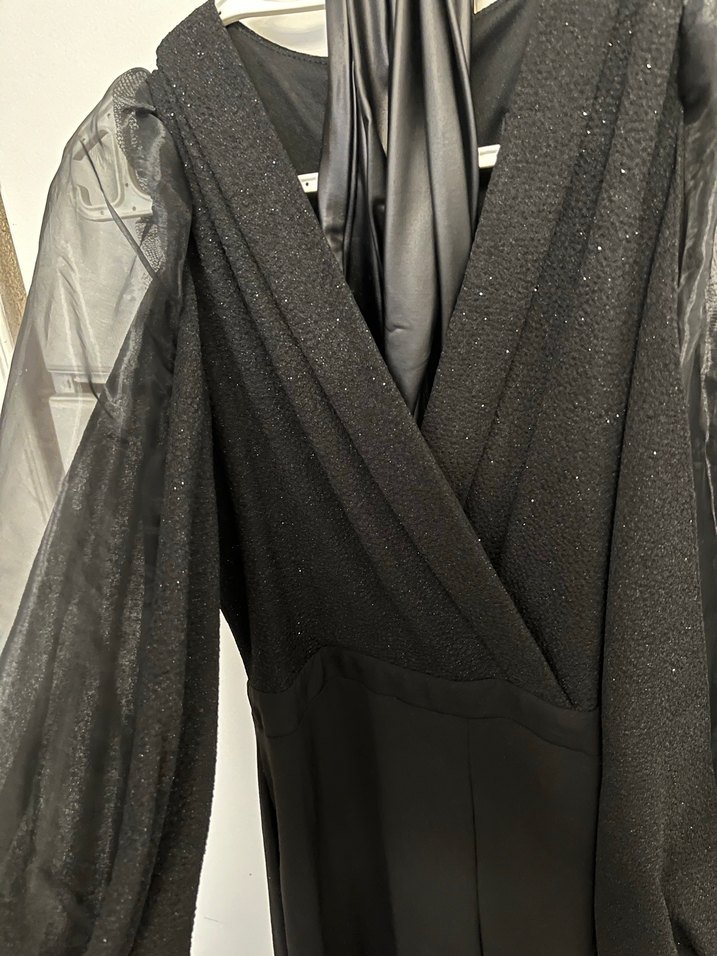 Siyah Uzun Kollu Drapeli Kadın Tulum - Görsel 4