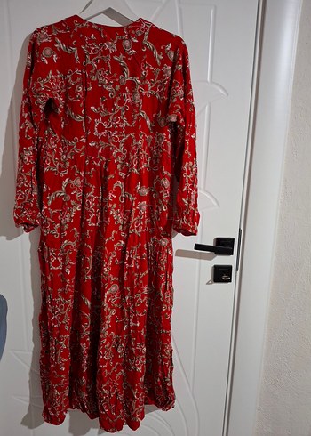 Kırmızı Desenli Uzun Bohem Elbise - Görsel 2