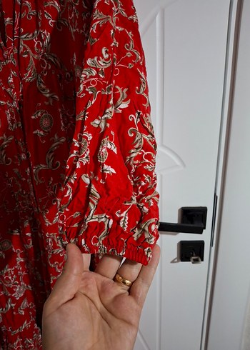 Kırmızı Desenli Uzun Bohem Elbise - Görsel 4