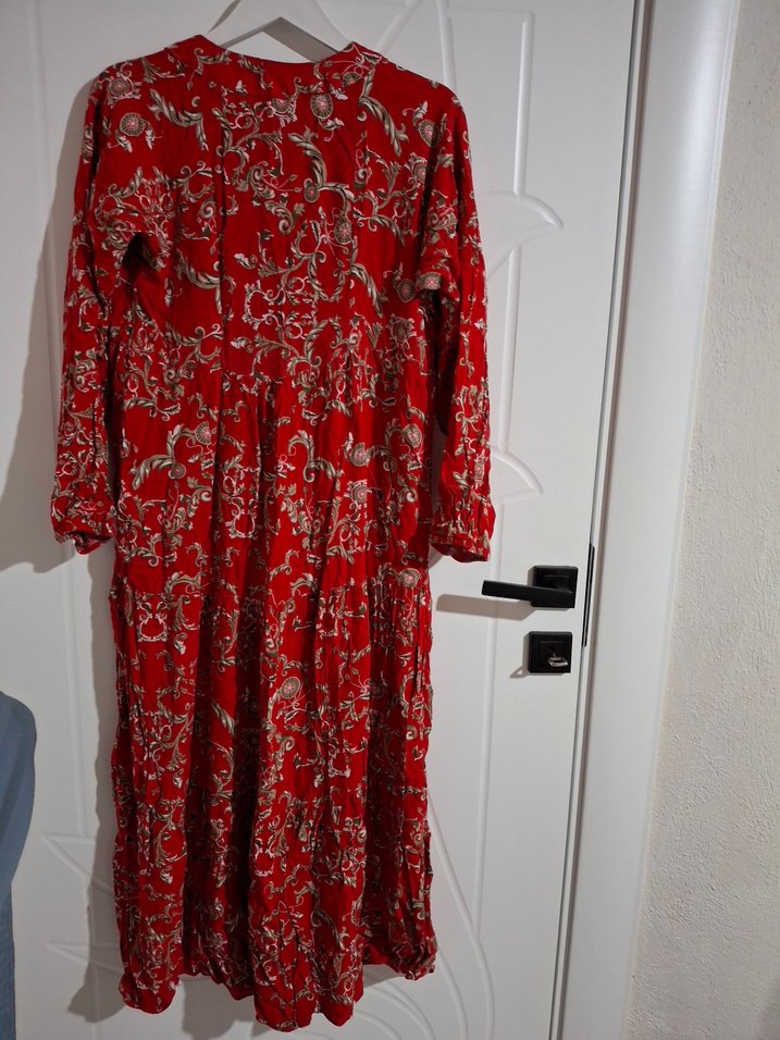 Kırmızı Desenli Uzun Bohem Elbise - Görsel 2