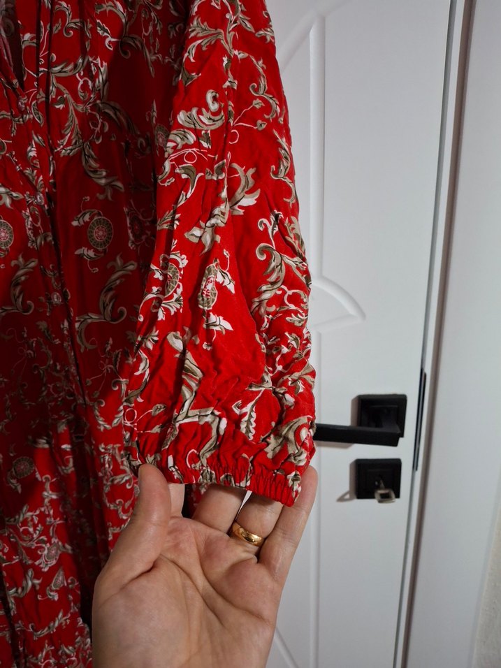 Kırmızı Desenli Uzun Bohem Elbise - Görsel 4