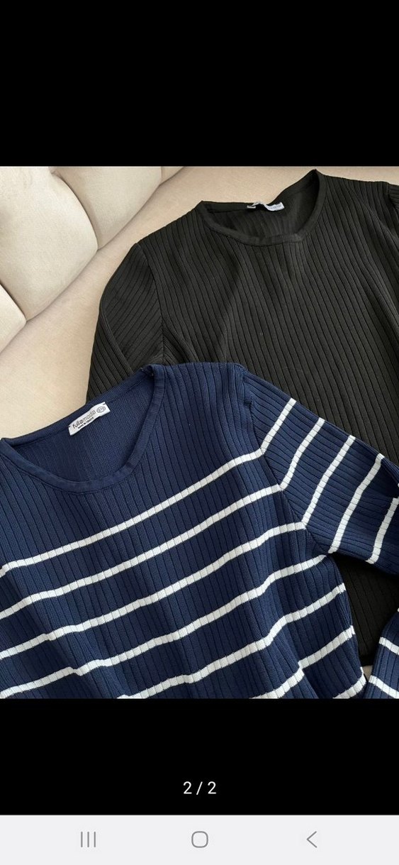 Mavi Çizgili Uzun Kollu Örgü Kadın Kazak - Görsel 2