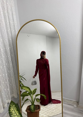l Beden bordo Renk Bordo Drapeli Uzun Kadın Elbise