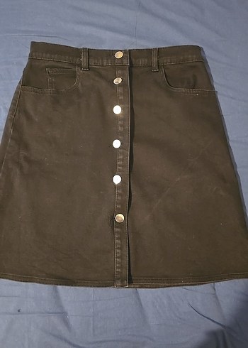 Düğmeli siyah Denim Mini Etek
