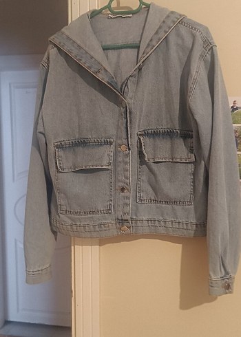 Gri Düğmeli Kadın Denim Ceket