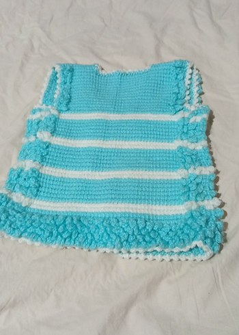 Kız Çocuk Mavi Örgü Kolsuz Yelek - Görsel 3