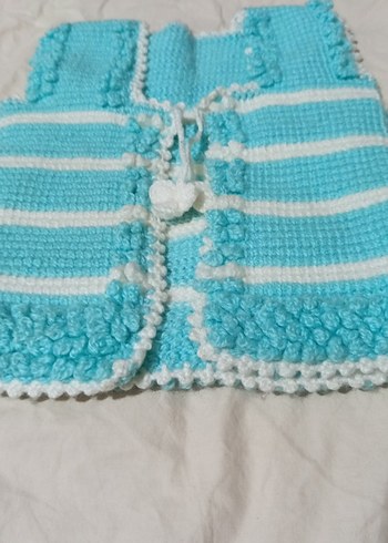 Kız Çocuk Mavi Örgü Kolsuz Yelek - Görsel 2