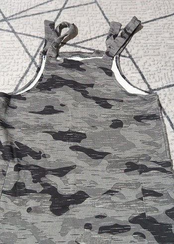 kadın Kamuflaj Desenli Askılı bahçıvan elbise esnek kumas - Görsel 4