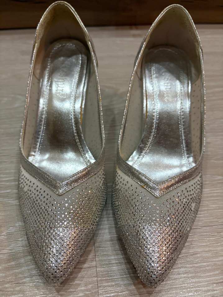 Gri Yılan Desenli Payetli Stiletto Topuklu Kadın Ayakkabı - Görsel 5