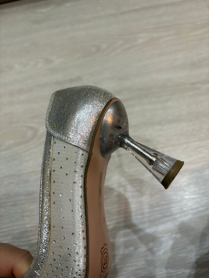 Gri Yılan Desenli Payetli Stiletto Topuklu Kadın Ayakkabı - Görsel 4