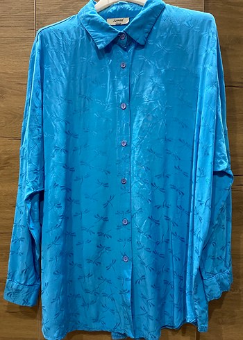 Saten Mavi Uzun Kollu Düğmeli Gömlek - Görsel 4
