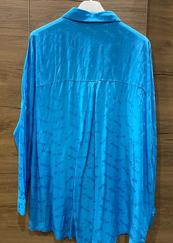 Saten Mavi Uzun Kollu Düğmeli Gömlek - Görsel 2