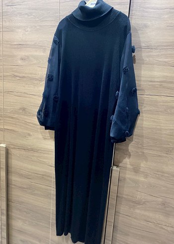 Siyah Uzun Kollu Püsküllü Uzun Elbise - Görsel 8