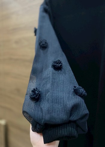 Siyah Uzun Kollu Püsküllü Uzun Elbise - Görsel 7