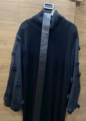 Siyah Uzun Kollu Püsküllü Uzun Elbise - Görsel 6