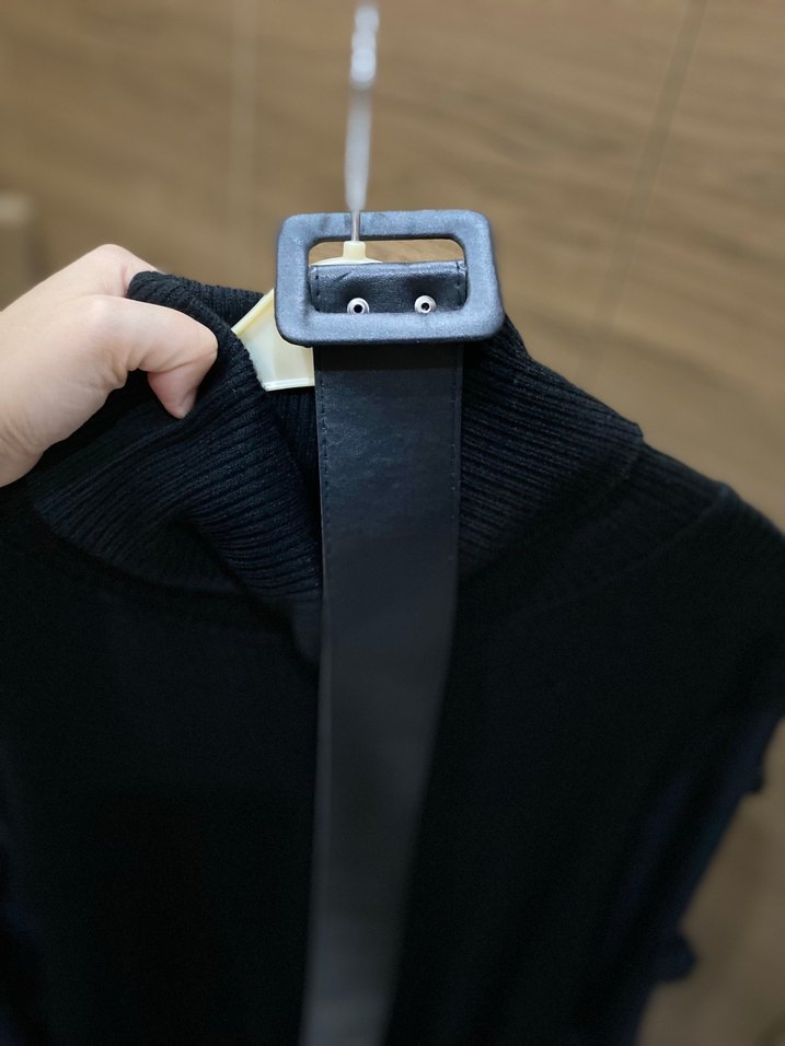 Siyah Uzun Kollu Püsküllü Uzun Elbise - Görsel 3