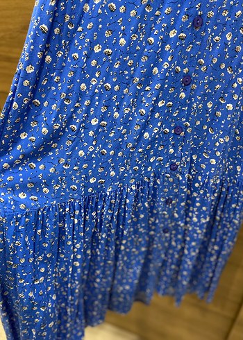 Mavi Piliseli Uzun Kollu Bohem Elbise - Görsel 2