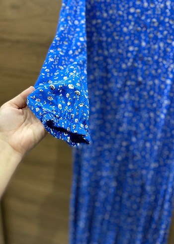 Mavi Piliseli Uzun Kollu Bohem Elbise - Görsel 3