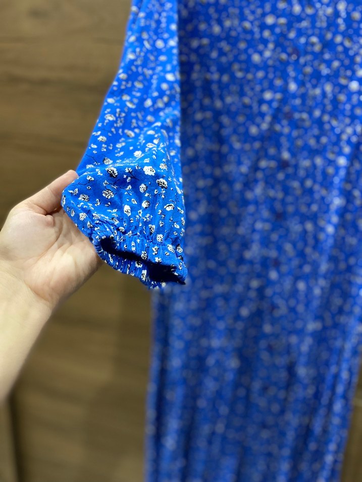 Mavi Piliseli Uzun Kollu Bohem Elbise - Görsel 3