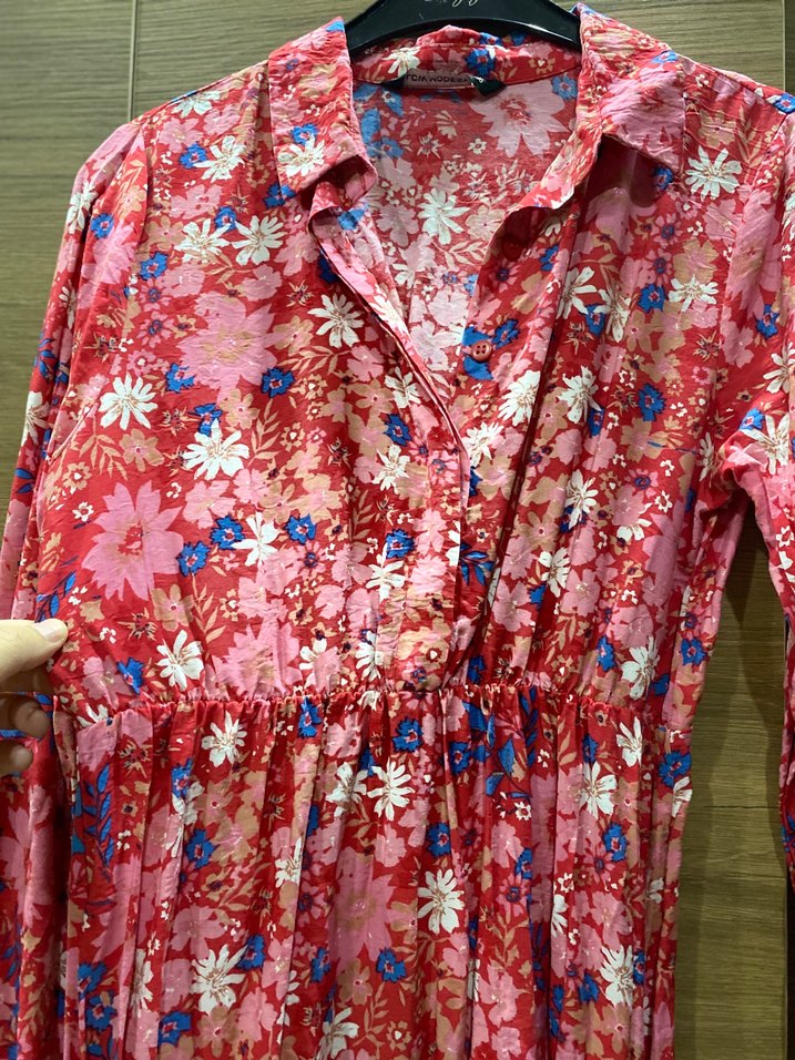 Pembe Bohem Uzun Kollu Uzun Elbise - Görsel 2