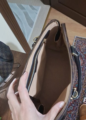 Kahverengi Kareli Deri Kadın Çantası - Görsel 5