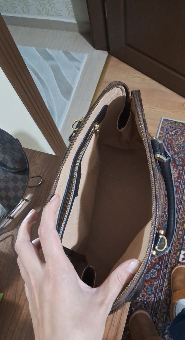 Kahverengi Kareli Deri Kadın Çantası - Görsel 5