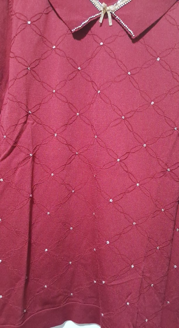 Bordo Triko Kadın Bluz, Uzun Kollu, Yakalı - Görsel 3