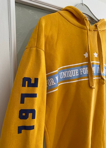 xl Beden Sarı Kapüşonlu Kadın Sweatshirt