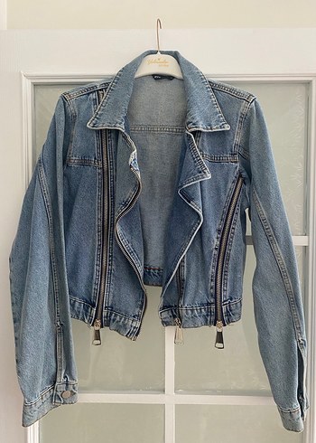 Fermuarlı Mavi Kadın Denim Ceket