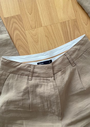 Bej Keten Rahat Kesim Kadın Pantolon - Görsel 4