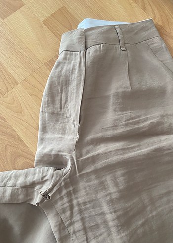 Bej Keten Rahat Kesim Kadın Pantolon - Görsel 5