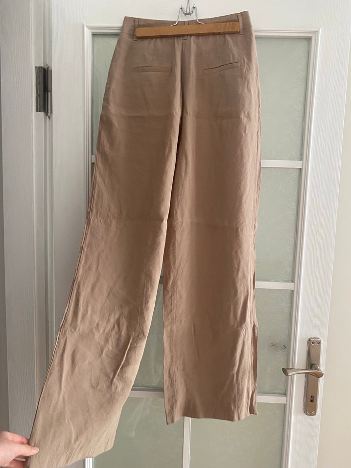 Bej Keten Rahat Kesim Kadın Pantolon - Görsel 3