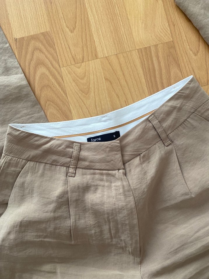 Bej Keten Rahat Kesim Kadın Pantolon - Görsel 4