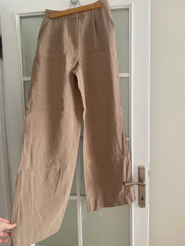Bej Keten Rahat Kesim Kadın Pantolon - Görsel 2